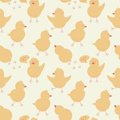 seamless endless pattern with little chicks flat vector illustration