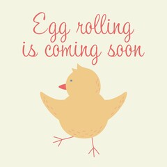 greeting easter card with cute chick and lettering flat vector illustration