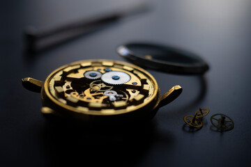 Watchmaker's workshop. Mechanical watch repair. Fix jewelry