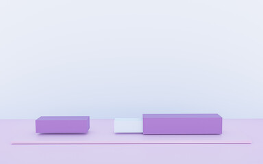 Light blue background with podium and minimal  wall scene, 3D render.