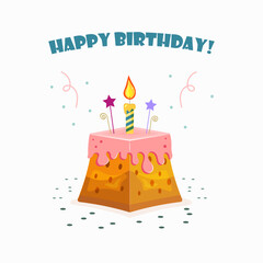 Birthday card with cake and candle