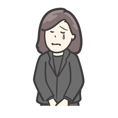 涙をこらえる黒い服の女性のイラスト