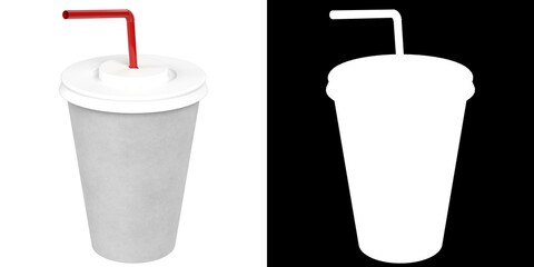 3D rendering illustration of a paper cup with straw