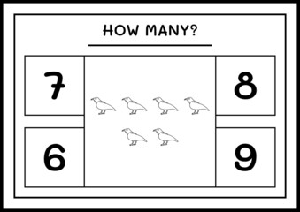 How many Raven, game for children. Vector illustration, printable worksheet