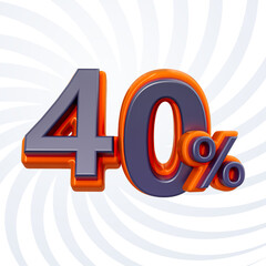 Fototapeta premium 40 percent discount for online shop sale banner realistic number 3d render concept