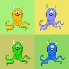 Set of vector  multicolored  cute monsters on an isolated background. cute little  scary baby heroes , design for children