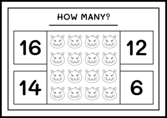 How many Cat, game for children. Vector illustration, printable worksheet