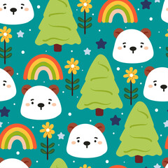 Obraz na płótnie Canvas seamless pattern cute cartoon bear and tree. for kids wallpaper, fabric print, gift wrapping paper