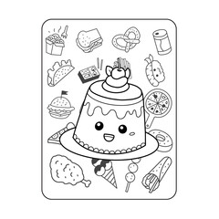 Cute kawaii coloring page for kids. Cartoon vector characters. Black and white illustration.
