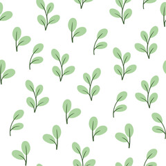 Vector seamless pattern with green leaves. Floral organic background.