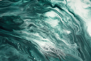 Obraz na płótnie Canvas Fluid Art. Liquid emerald green abstract drips and wave. Marble effect background or texture