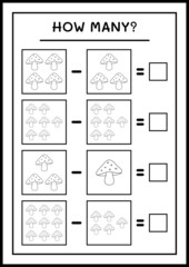 How many Mushroom, game for children. Vector illustration, printable worksheet
