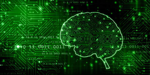 2d illustration Concept of thinking, background with brain, Abstract Artificial intelligence. Technology web background

