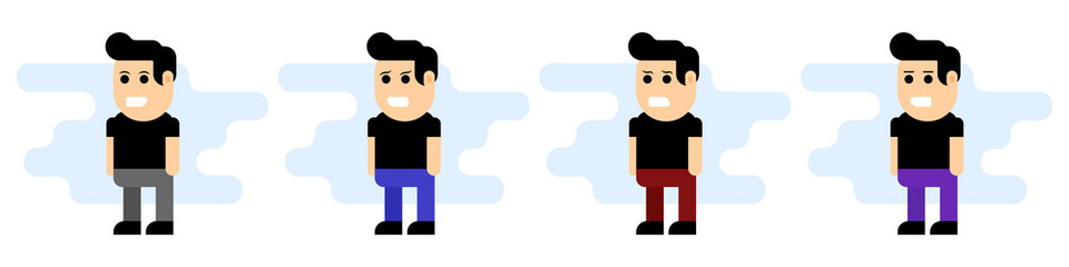 Cartoon men with different emotions vector set. A set of characters for the development of games, cartoons and your projects. Vector illustration.
