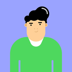 Young guy in green clothes vector illustration. Disproportionate man. Cartoon stylish man icon. Vector illustration.