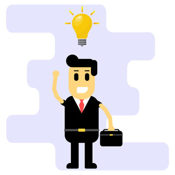 Businessman with a big idea vector illustration. Man and light bulb vector. Business concept. Concept idea for a business project. Vector illustration.