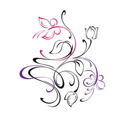 Fototapeta premium butterfly 24. decor with stylized butterflies, flower buds and swirls