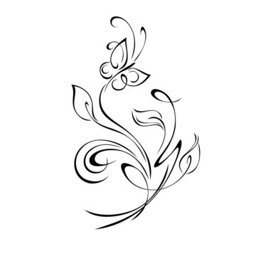 butterfly 25. decorative element with stylized leaves, butterfly and swirls. graphic decor