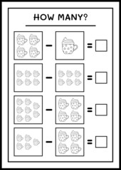 How many christmas mug, game for children. Vector illustration, printable worksheet