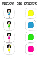 worksheet vector design, challenge to connect the dolls with its color. Logic game for children.