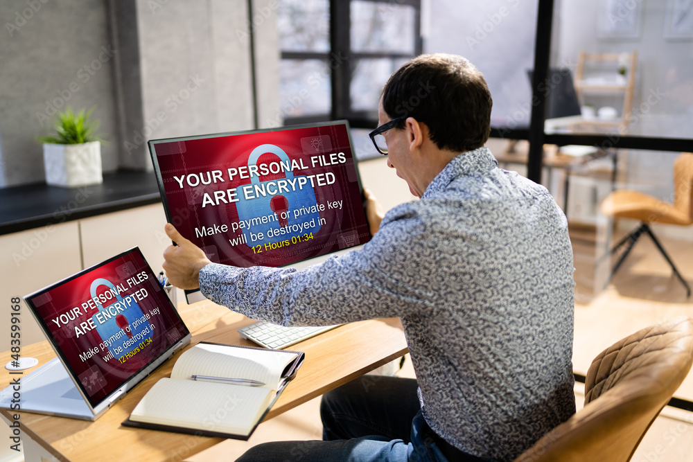 Poster Ransomware Malware Attack. Business Computer Hacked
