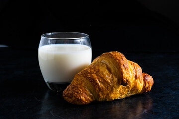 Sweet bread assorted traditional bakery, croissant, pans and milk