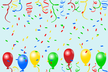 festive horizontal banner with serpentine, balloons and confetti
