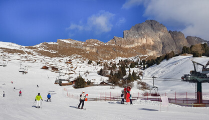 Ski slopes of  Italian Dolomites Alps. Seceda 2505m  location, Italy.