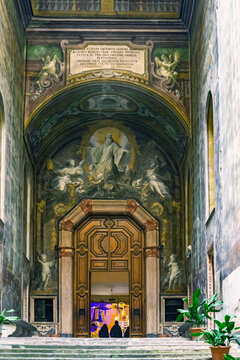 Chiostro di San Gregorio Armeno. Entrance of the cloister of Armenian sanctuary in Naples, Italy