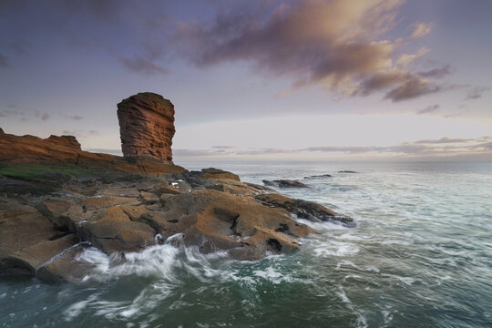Sunrise view of the coastline at Arbroath, Angus Scotland. 