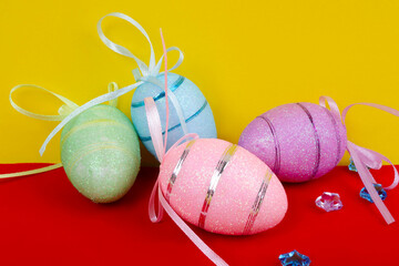 Preparation for easter celebration with eggs decoration