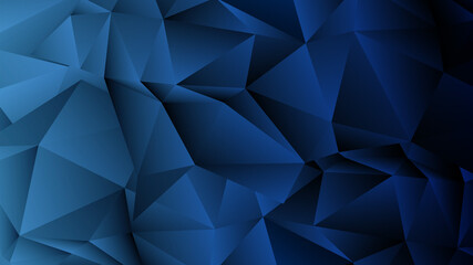 dark blue background with low poly shape and shadow. Abstract blue banner	
