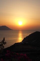 Beautiful sunset from Plaka main village of Milos island, Cyclades, Greece