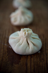 Raw Khinkali on a plate