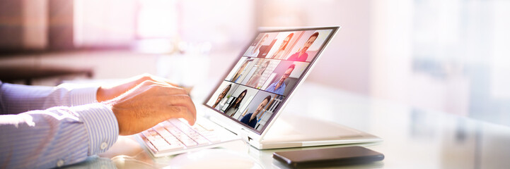 Business Videoconference Webinar On Hybrid Laptop