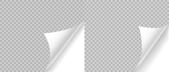 Curled page with shadow on blank sheet of paper. Page curl realistic paper mock up. Design element for advertising and promotional. Vector illustration.