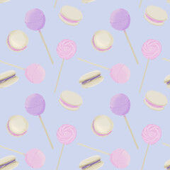 Seamless pattern with illustration of Candys in pink violet color