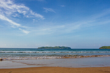 Seascape. Tropical climate. Sea and sand. Deserted beach. Philippines.  Ocean shore.