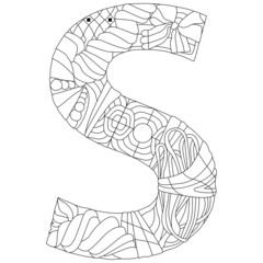 Letter S monogram for coloring, engraving design. Vector illustration.