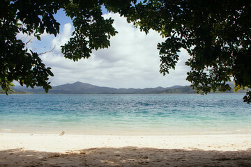 Seascape. Tropical climate. Sea and sand. Deserted beach. Philippines.  Ocean shore.