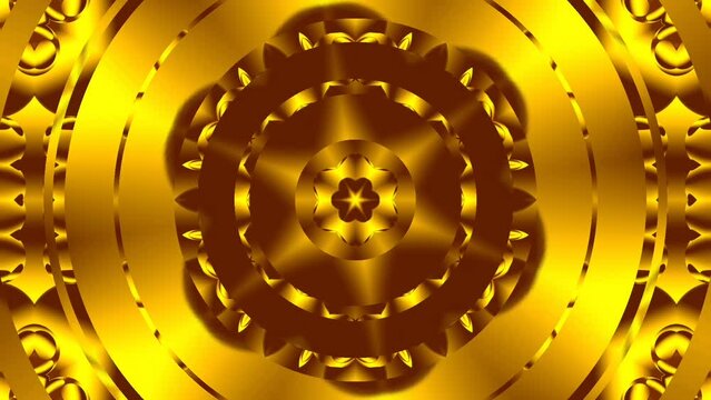 Mandala Kaleidoscope Video in gold and yellow on a black background, gold kaleidoscope, beautiful digital animation art, unique, inspiring, bright and positiv, loops back, Mandala G705_1 