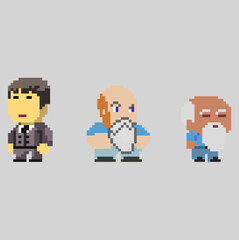 Set of pixel men characters in art style