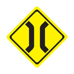 yellow traffic sign narrow bridge