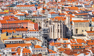 Fototapeta na wymiar View over the red roofs of Lisbon, Alfama district with pastel colored houses. Portugal 