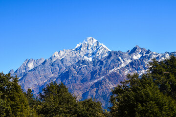 Himalaya mountains in Nepal. Tamang Heritage Trail and Langtang trek day 3 from Tatopani to Nagthali