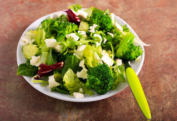 Healthy green salad with broccoli
