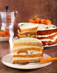 Layered cream and apricot torte
