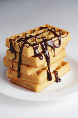 Waffles with chocolate sauce