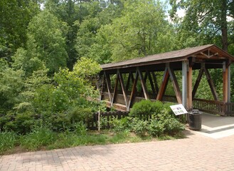 wooden bridge in the park. Vickery Creek Falls.