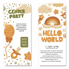Set of banners for landing pages or website. Baby shower and save the date concept. Advertisement. Printable for flyers, posters, invitations and greeting cards. Vector illustration
